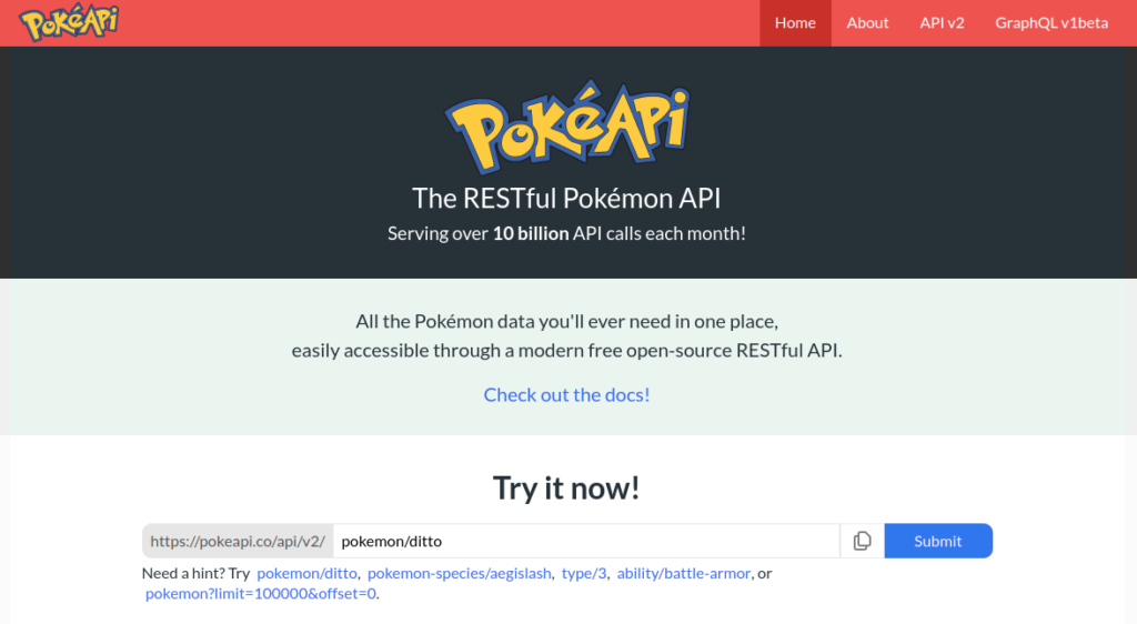 Free APIs for Practice PokeAPI