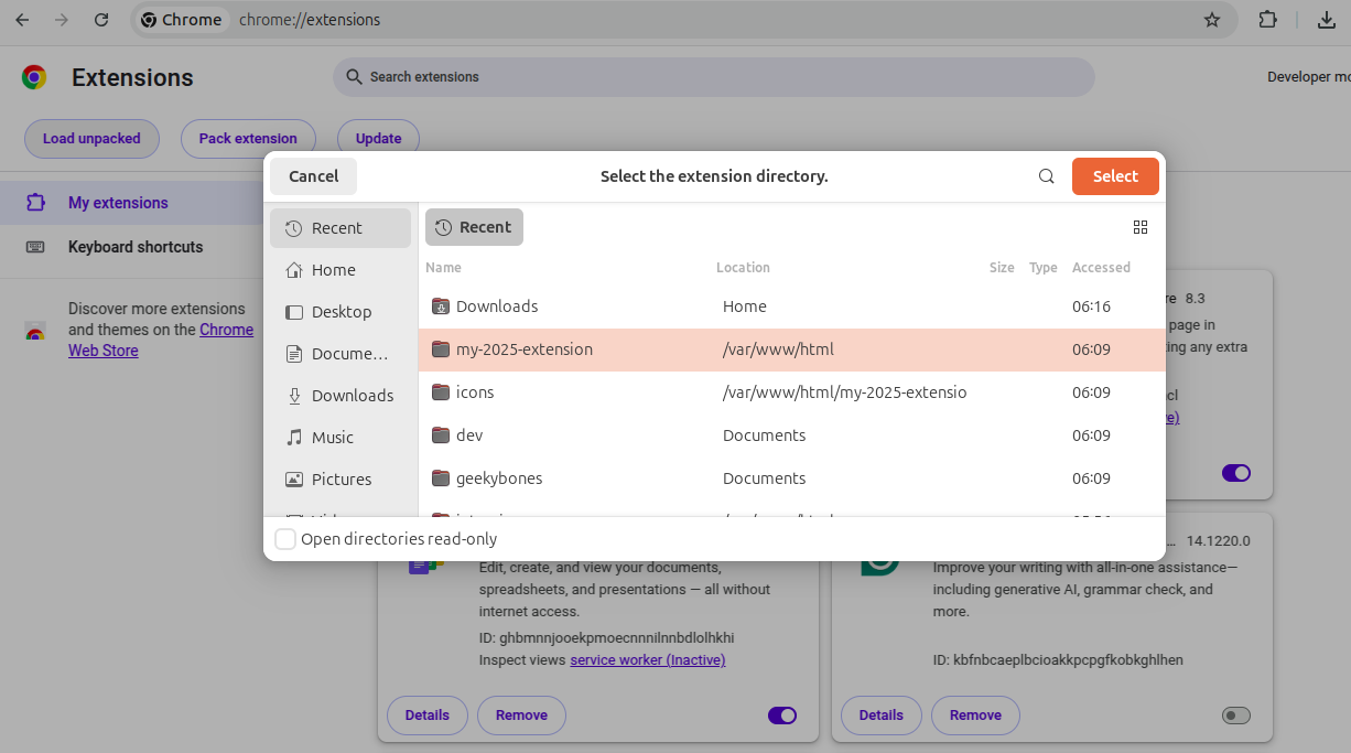Upload extension path