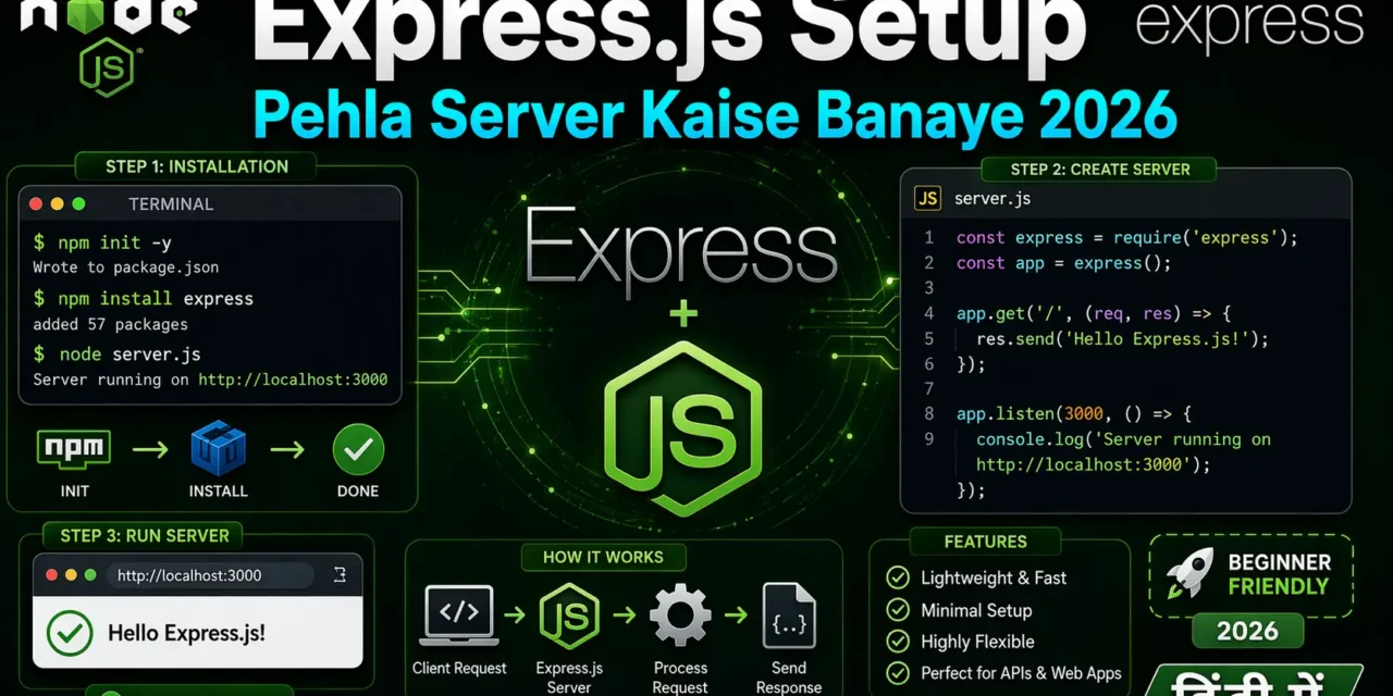 1. Express.js Setup – पहला Server कैसे बनाएं (Step-by-Step) 2026