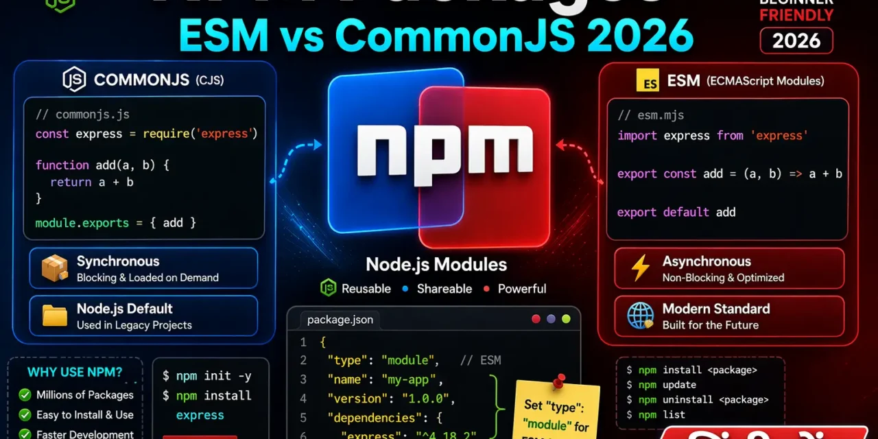 2. NPM Packages कैसे इंस्टॉल करें? Modules (ESM vs CommonJS) 2026