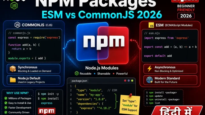 NPM Packages कैसे इंस्टॉल करें? Modules (ESM vs CommonJS) 2026