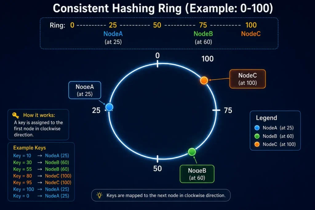 Consistent hashing ring diagram | Consistent hashing Hindi