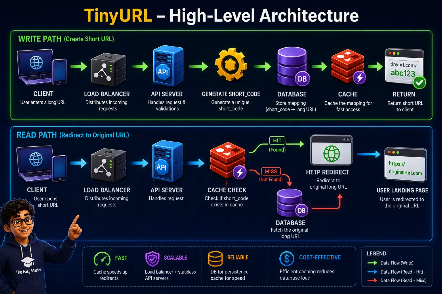 TinyURL system architecture infographic