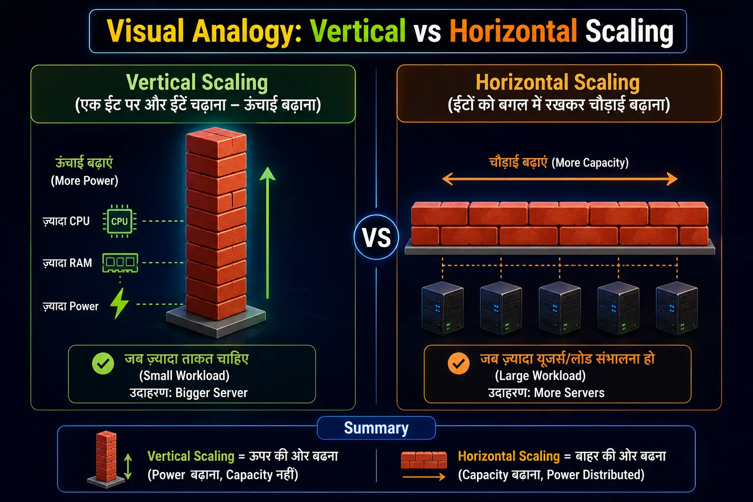 Vertical vs horizontal scaling comparison
